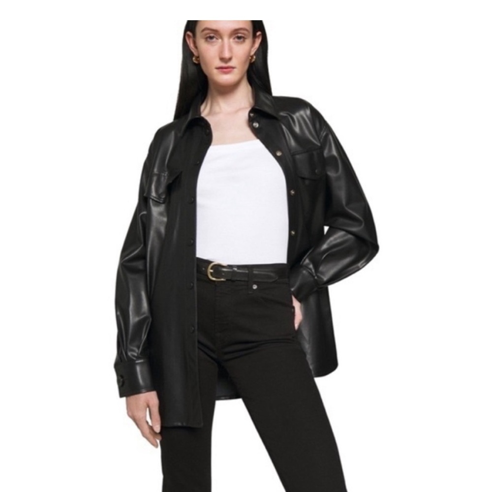7 for all mankind Faux Leather Snap Button Shirt